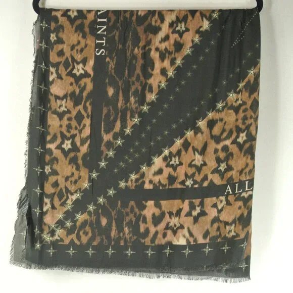 NEW ALLSAINTS Celia animal-print woven scarf One Size #2028 - Picture 3 of 6